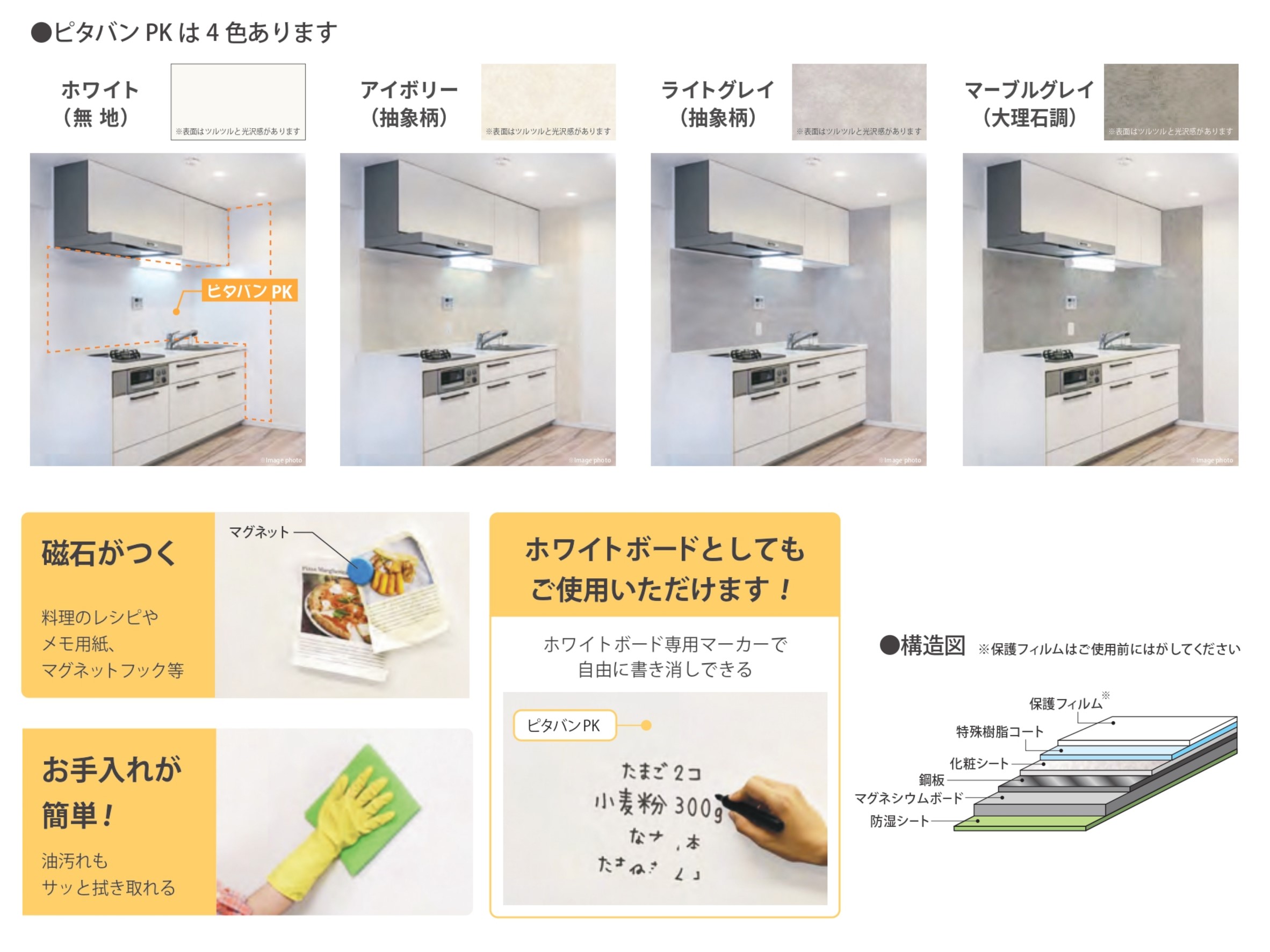 ピタバンPK | 内装壁材 | マグネットが付くキッチンパネルタイプ